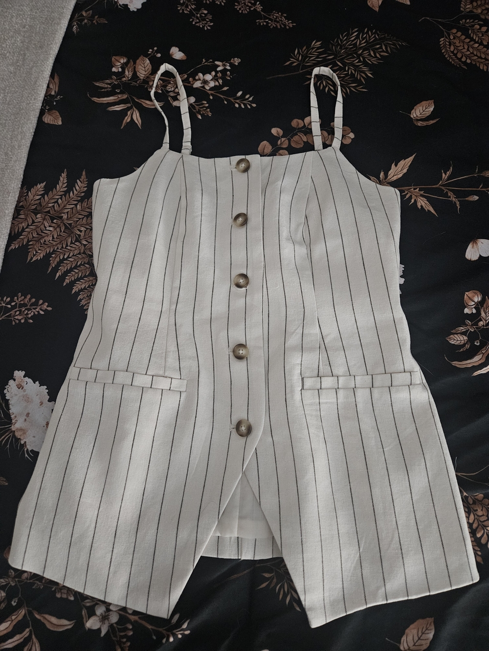 Cream Striped Button-Front Vest